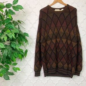 Vintage Brown Diamond Printed Geometric Sweater